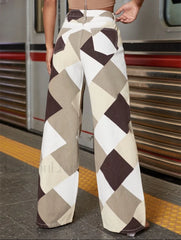 Color Block Argyle Print Wide Leg Jeans Jeans