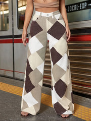 Color Block Argyle Print Wide Leg Jeans Jeans