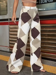 Color Block Argyle Print Wide Leg Jeans Jeans
