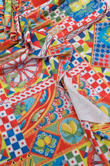 Color Block Neck Split Party Style Floral Dress