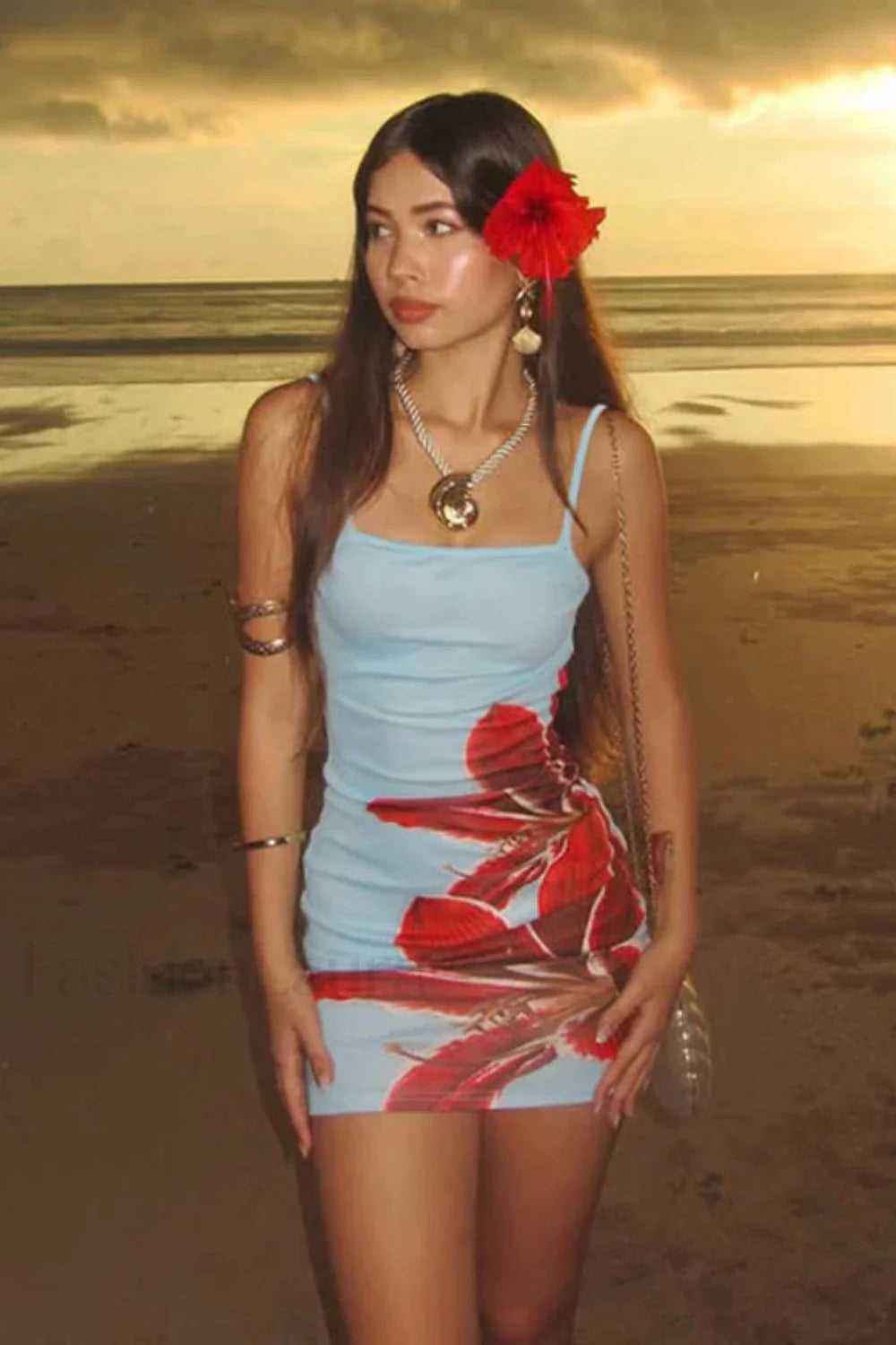 Colorful Printed Waist Slim Spice Girl Mini Dress