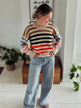 Colorful Striped Round Neck Knitted Pullover Loose Vintage Long Sleeve Sweater Sweaters L