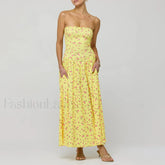 Corset Ruffle Midi Dress Yellow / S