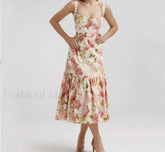 Corset Ruffled Silk Floral Dress pink / S