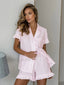 Cotton Collar Short Sleeve Shorts Two Piece Set Pink / S