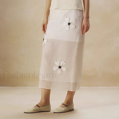 Cotton Floral Organza Slit Skirt