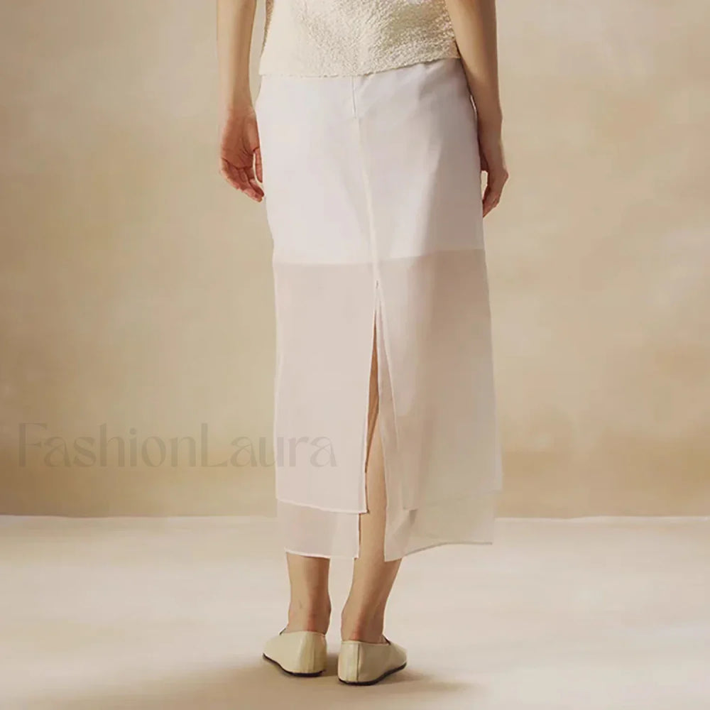 Cotton Floral Organza Slit Skirt