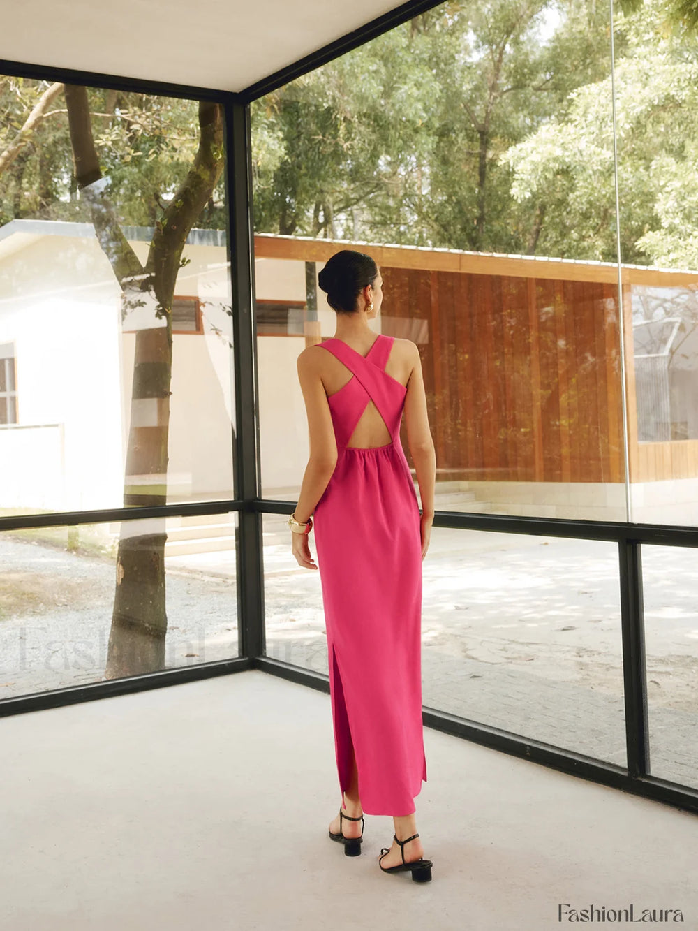 Cotton & Linen Trendy Crisscross Long Dress Dresses