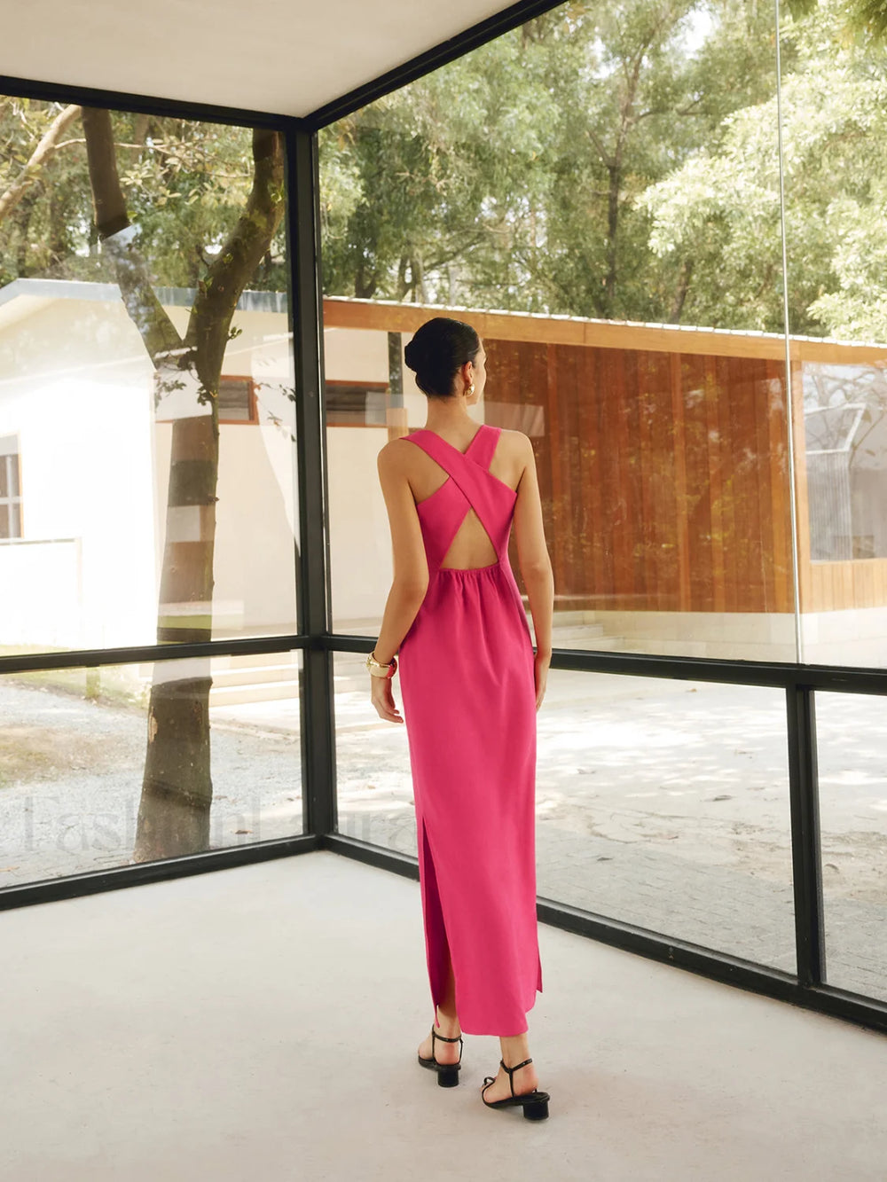 Cotton & Linen Trendy Crisscross Long Dress Dresses