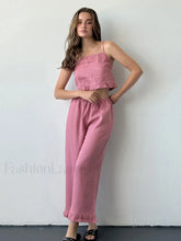 Cotton Strap Pajama Pants Two Piece Set