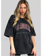Cotton Washed Los Angeles Callfornia Print T Shirt Black 2 / S