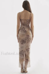 Cream Floral Stylish Print Maxi Dress