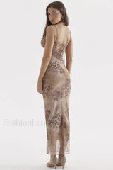 Cream Floral Stylish Print Maxi Dress