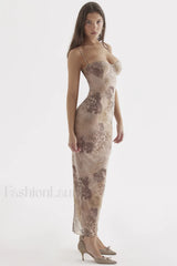 Cream Floral Stylish Print Maxi Dress