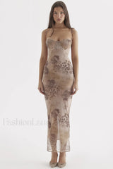 Cream Floral Stylish Print Maxi Dress