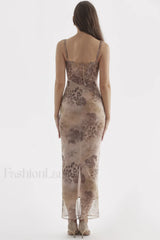 Cream Floral Stylish Print Maxi Dress