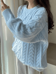 Crew Neck Cable Knit Pullover Sweater Sweaters