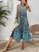 Crew Neck Print Boho Dress Turquoise / S