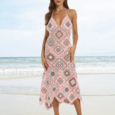 Crochet Ethnic Knit Boho Dress Pink / XS