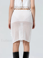 Crochet Flower Knitted Midi Skirt