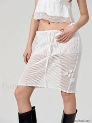 Crochet Flower Knitted Midi Skirt