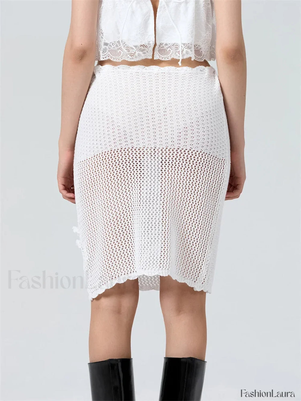 Crochet Flower Knitted Midi Skirt