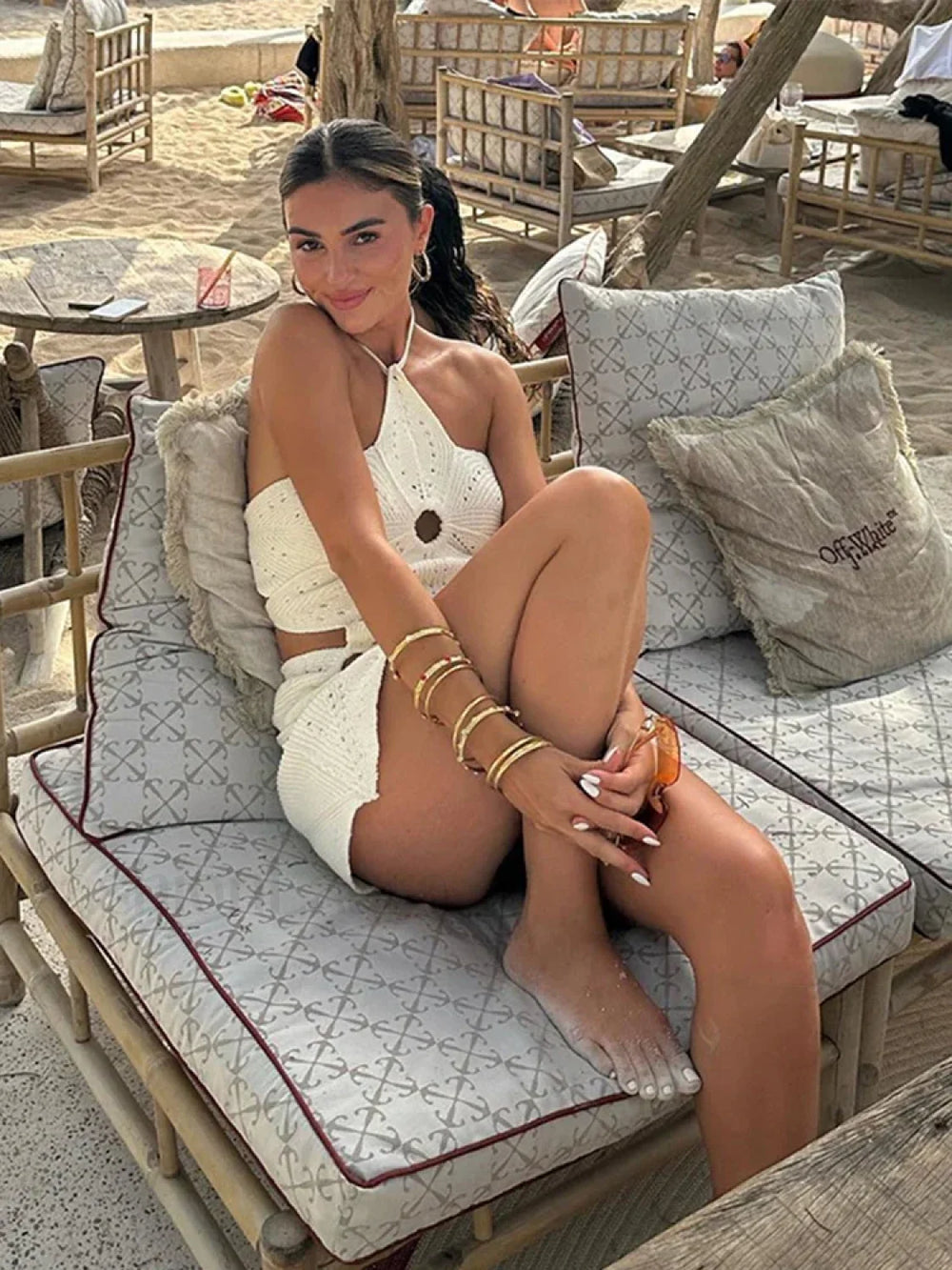 Crochet Hollow Halter Mini Dress