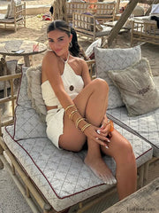 Crochet Hollow Halter Mini Dress