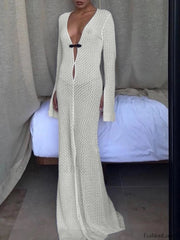 Crochet Long Sleeve Maxi Beach Dress White / S Maxi Dresses