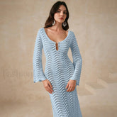 Crochet Net Maxi Dress Cover Up Blue / S