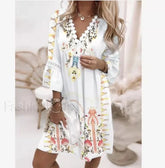 Crochet Party Boho Dress WHITE / S