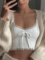 Cropped Lace Trim White Tank Top White / S Tops&Tees