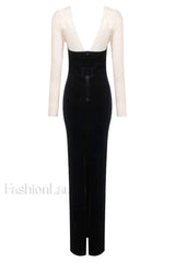 Crystal Mesh Long Charming Sleeve Velvet Dress