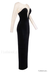 Crystal Mesh Long Charming Sleeve Velvet Dress