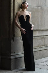 Crystal Mesh Long Charming Sleeve Velvet Dress