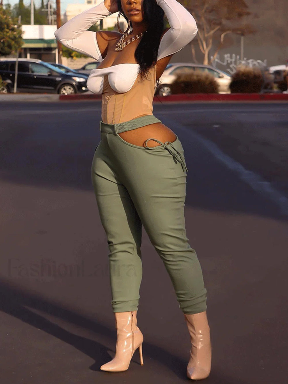 Cutout Lace Up Pencil Pants Pants