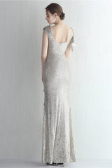 Glitter High Neck Mermaid Slit Formal Dress