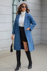 Blue Belted Midi Wool Blend Overcoat