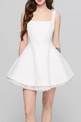 Square Neck Mesh Panel Mini Dress