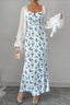Chiffon Knit Patchwork V Neck Bodycon Floral Dress