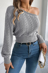 Off Shoulder Knit Pullover Sweater Grey / S