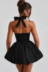Elegant Halter Tie Bow Puffy Hem Mini Dress
