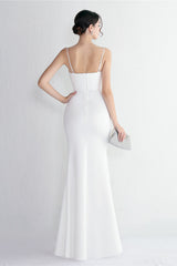 Long Satin Slit Halter Sheath Formal Dress