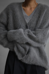 V Neck Fluffy Knit Cardigan Sweater