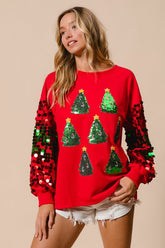Christmas Sequined Long Sleeve Loose Sweater Red / S