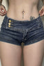 Three Button Panel Distressed Low Rise Denim Shorts
