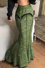 Lace Color Block Low Rise Mermaid Maxi Skirt