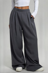 Mid Rise Pleated Fluid Wide Leg Pants