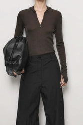 Casual Hooded Half Zip Knit Top