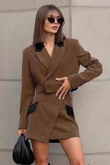 Brown Tweed Two Piece Blazer Skirt Set